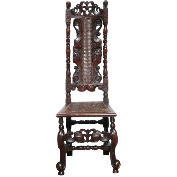 English Charles II Caned Walnut High Back Side Chair