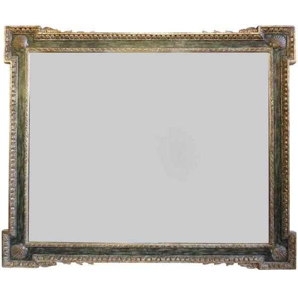 Large Italian Silver Gilt and Blue Painted Overmantel Custom Made Paneled Mirror
