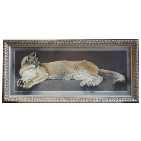 RICHARD MURRAY Large Oil on Board Painting, Recumbent Mountain Lion