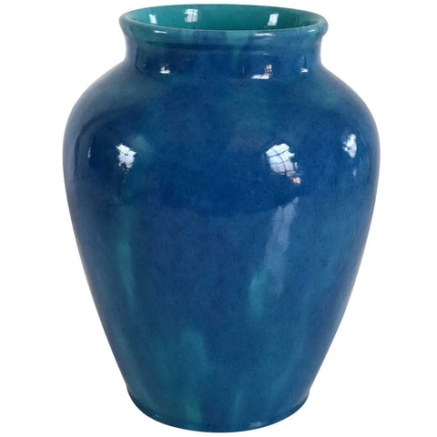 Vintage American California Faience Glossy Blue Glaze Art Pottery Baluster Flower Vase