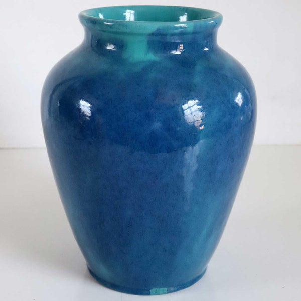Vintage American California Faience Glossy Blue Glaze Art Pottery Baluster Flower Vase
