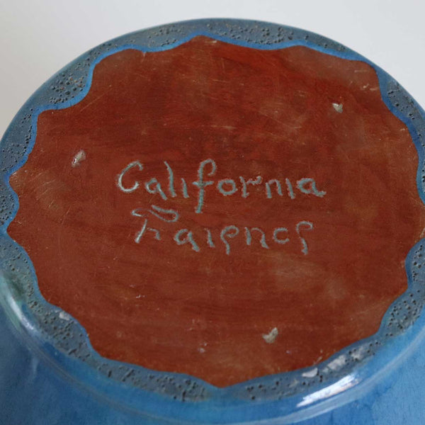 Vintage American California Faience Glossy Blue Glaze Art Pottery Baluster Flower Vase