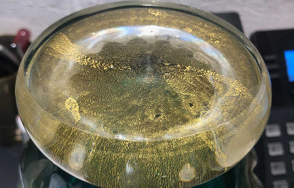 Vintage Italian Barovier & Toso Green and Gold Adventurine Bullicante Art Glass Vase