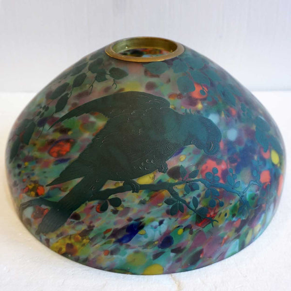 Large Rare American Pittsburgh Glass End-of-Day Enamel Parrots Dome Lamp Shade