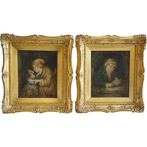 Pair Signed Continental Oil on Canvas Paintings, Portraits of Children