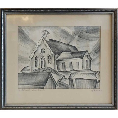 R. MANN Black and White Engraving, White Church, Ward Colorado