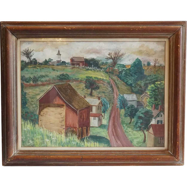 WALLY STRAUTIN Landscape Gouache on Artist Board Painting, Ferndale, Pennsylvania Countryside