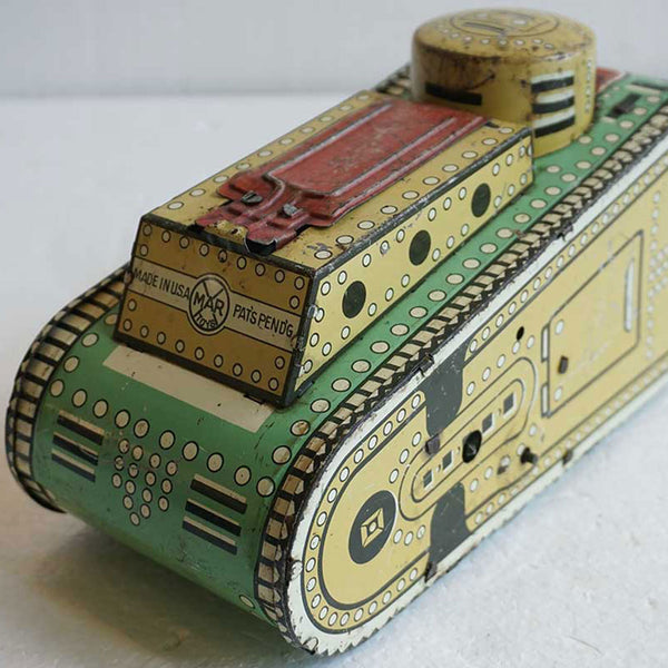 Vintage American Marx WWI Doughboy Tin Lithograph Army Tank Toy