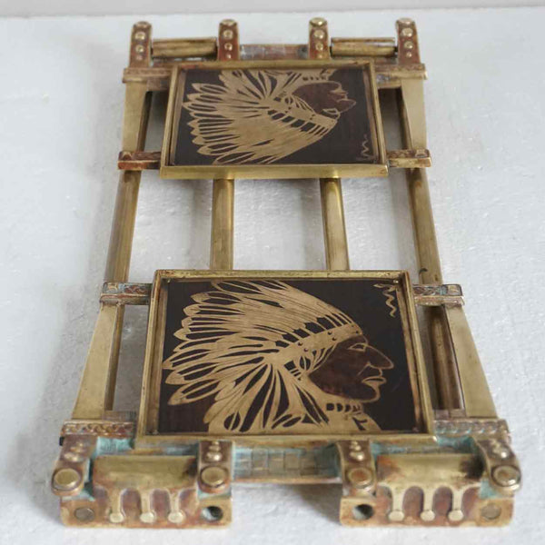 American H. L. Judd Company Brass and Wood Native American Indian Chief Folding Book Slide
