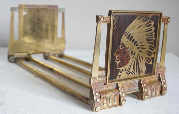 American H. L. Judd Company Brass and Wood Native American Indian Chief Folding Book Slide