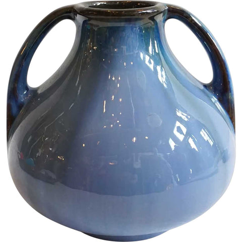 American Fulper Arts and Crafts Blue Flambe Glaze Art Pottery Double-Handle Vase