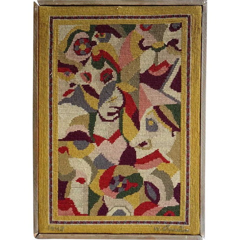 Vintage Framed WALLY STRAUTIN Abstract Needlework