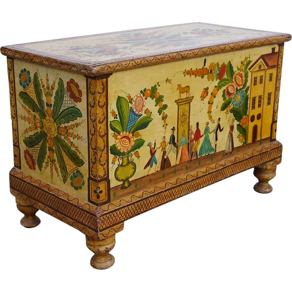 American Folk Art Painted Poplar Blanket Chest Trunk