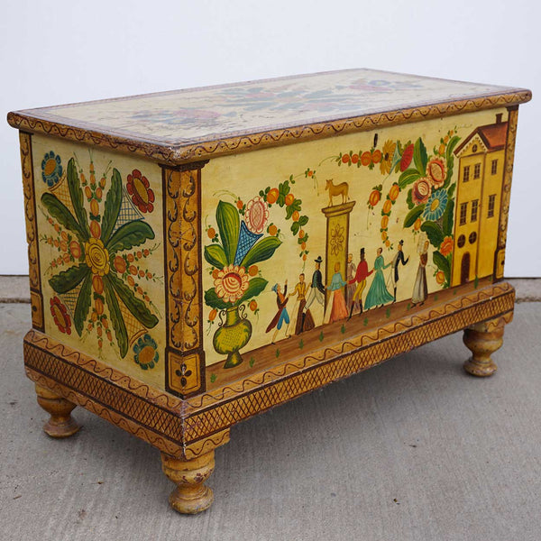 American Folk Art Painted Poplar Blanket Chest Trunk