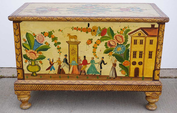 American Folk Art Painted Poplar Blanket Chest Trunk