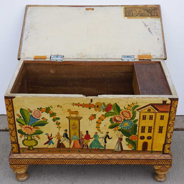 American Folk Art Painted Poplar Blanket Chest Trunk