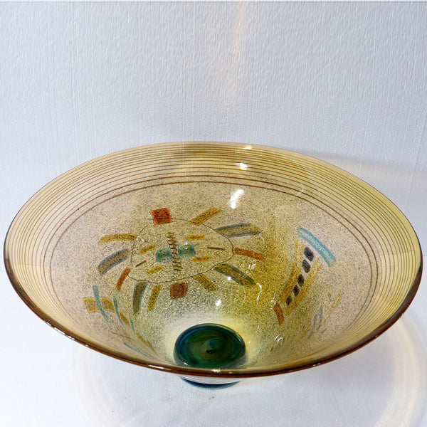 Large American Pizzichillo & Gordon Yellow Art Glass Confetti Incalmo Center Bowl