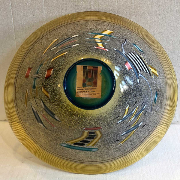 Large American Pizzichillo & Gordon Yellow Art Glass Confetti Incalmo Center Bowl