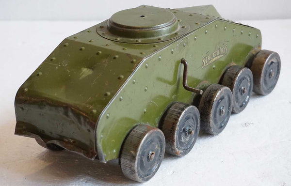 Vintage American Structo Toys Tin Lithograph WWI Doughboy Army Tank Toy