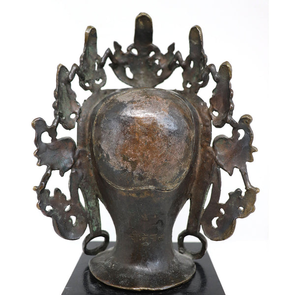 Thai/Nepalese Buddhist Bronze and Turquoise Tara Bodhisattva Bust on Stand