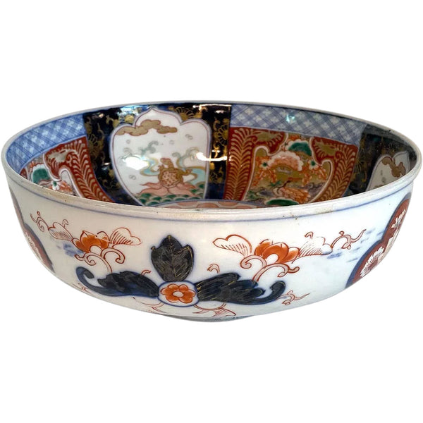 Large Japanese Meiji Imari Porcelain Footed Round Center Bowl