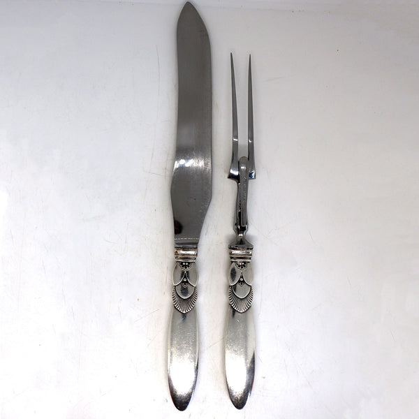 Danish Georg Jensen Sterling Silver Cactus Pattern Carving Knife and Fork