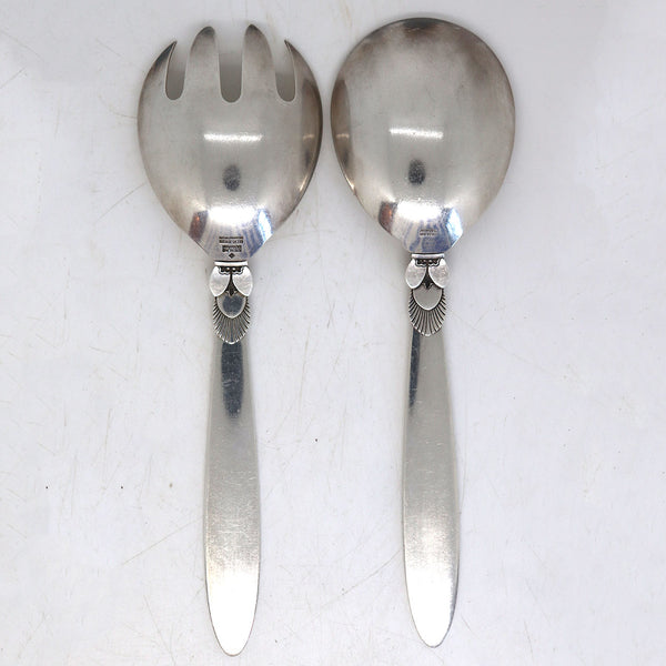 Danish Georg Jensen Sterling Silver Cactus Salad Serving Fork and Spoon (2 pieces)