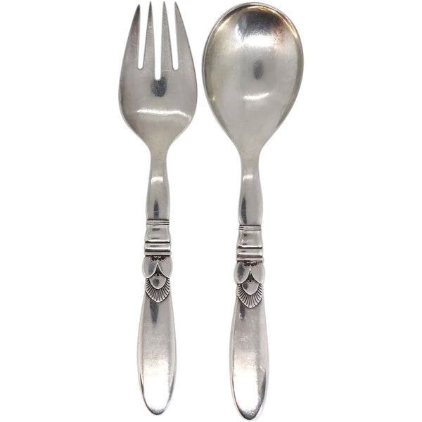 Danish Georg Jensen Sterling Silver Cactus Serving Fork and Spoon (2 pieces)