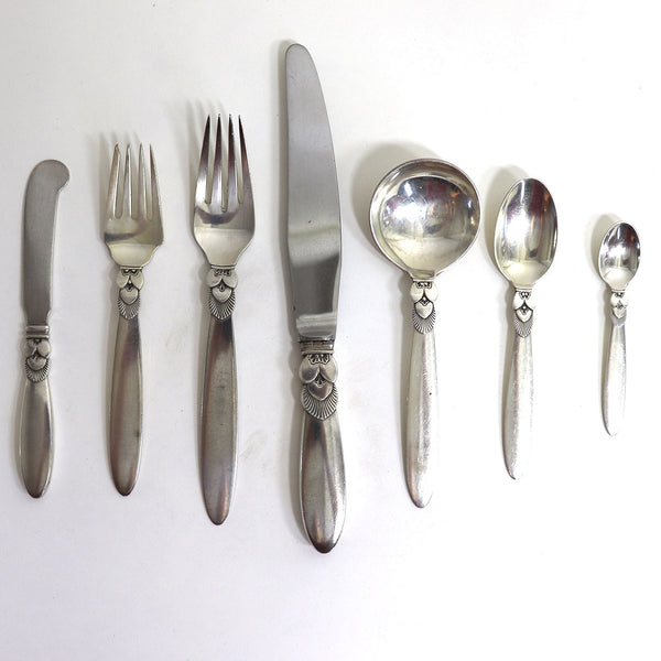 Danish Georg Jensen Sterling Silver Cactus Pattern Flatware [80 pieces]