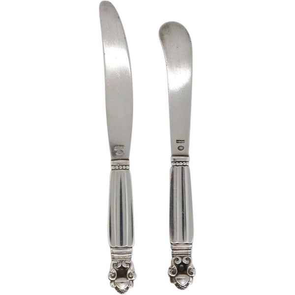Two Danish Georg Jensen Sterling Silver and Stainless Steel Acorn Pattern Knives