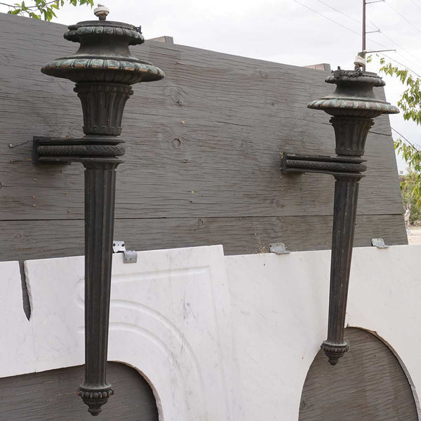 Very Large Pair of American Neoclassical Bronze One-Light Exterior Wall Sconces