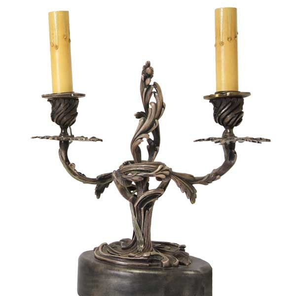Pair of French Louis XV Style Silverplate Two-Light Candelabra Table Lamps