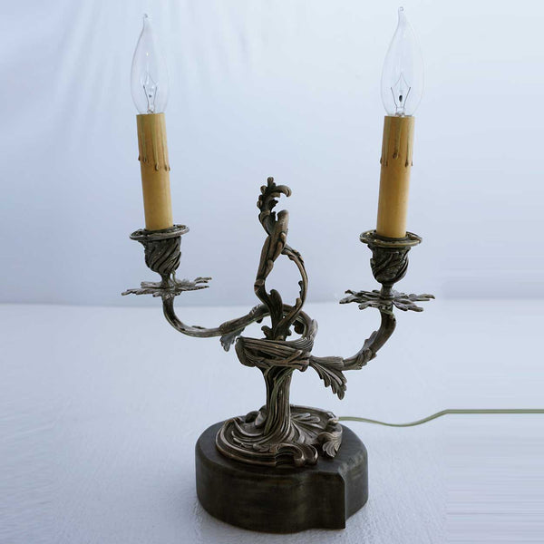 Pair of French Louis XV Style Silverplate Two-Light Candelabra Table Lamps