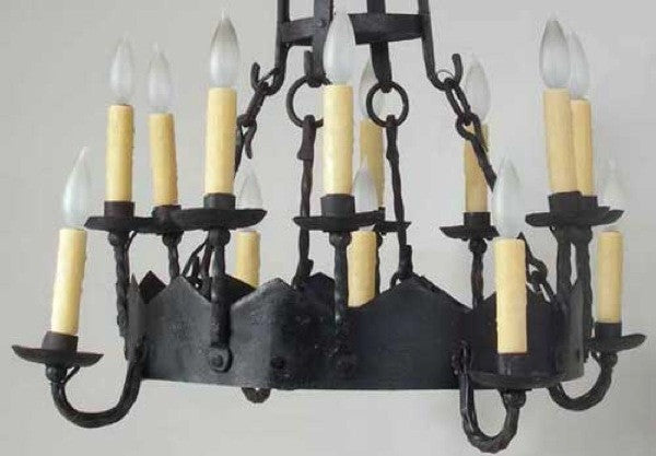 Gothic Revival Hand Forged Iron 12-Light Chandelier