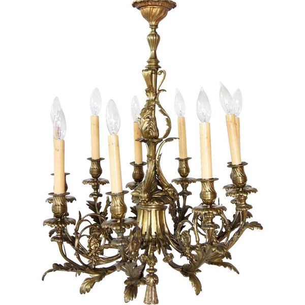 Small French Louis XIV Style Bronze Nine-Light Chandelier