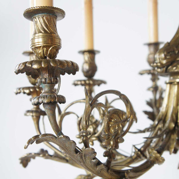 Small French Louis XIV Style Bronze Nine-Light Chandelier