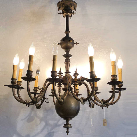 French Baroque Style Brass 12-Light Chandelier