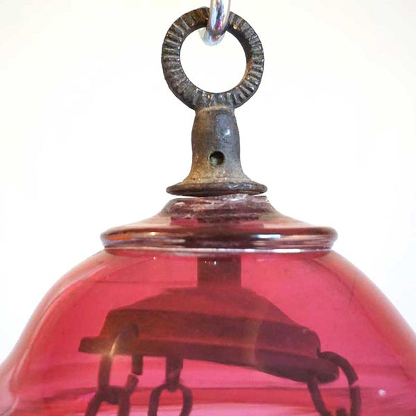 Small English Cranberry Glass Globe Pendant Hall Lantern