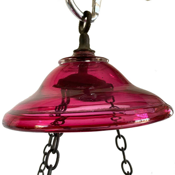 Small English Cranberry Glass Globe Pendant Hall Lantern