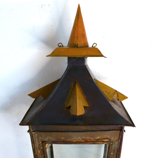 Anglo Indian Painted Toleware, Iron and Glass Wall Bracket Lantern