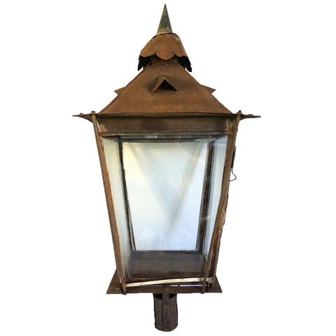Anglo Indian Sheet Iron and Glass Post Lamp Lantern