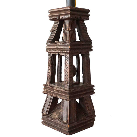 Indian Folk Art Teak Architectural Element as a Table Lamp