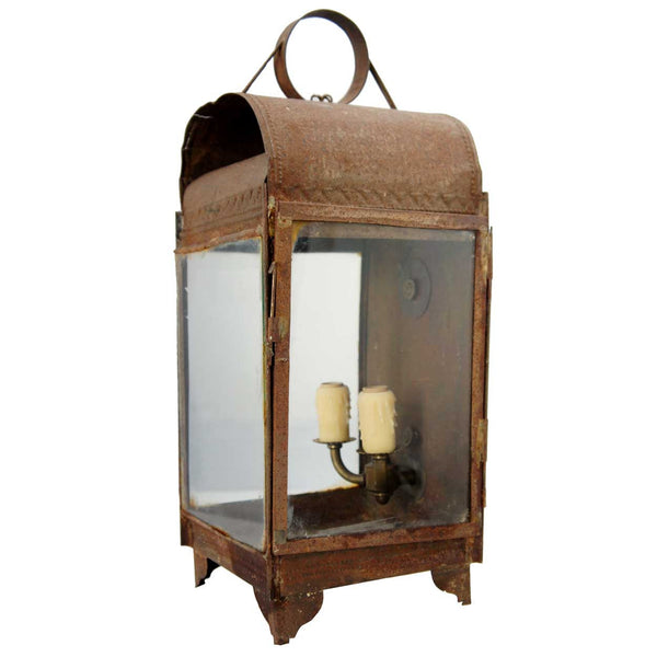 Anglo Indian Toleware and Glass Two-Light Wall Lantern Sconce