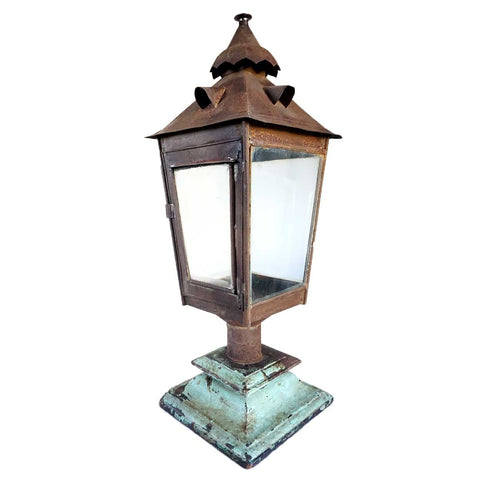 Anglo Indian Toleware Post Lantern on Painted Teak Base