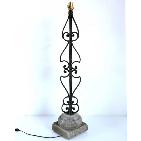 Large Italian Wrought Iron and Alabaster One-Light Table Lamp