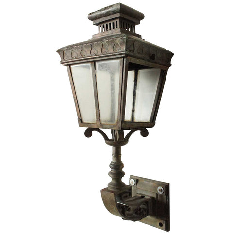 English Victorian Bronze Exterior Bracket Wall Lantern