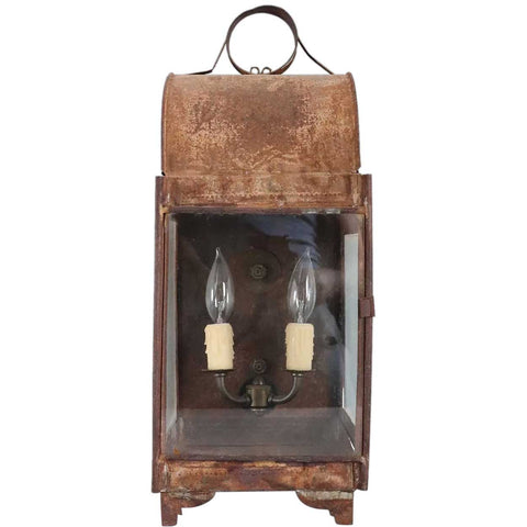 Anglo Indian Toleware and Glass Two-Light Wall Lantern