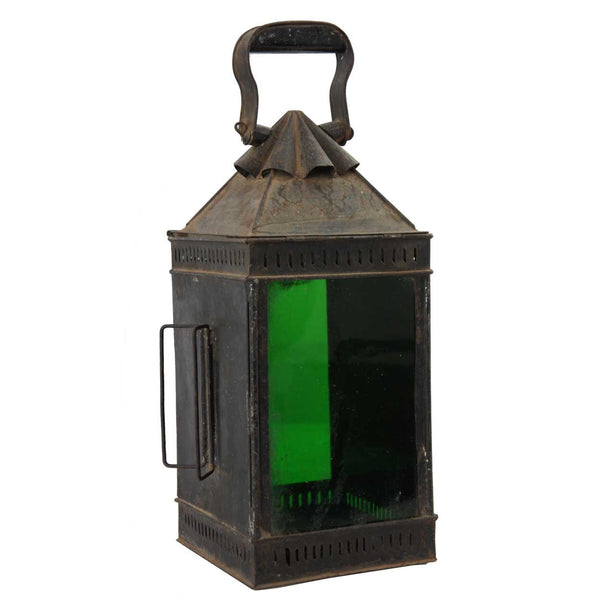 Anglo Indian Toleware and Green Glass Lantern