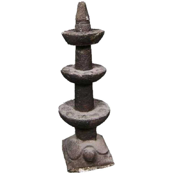 Southern Indian Stone Kalvilakku Three-Tier Temple Oil Lamp