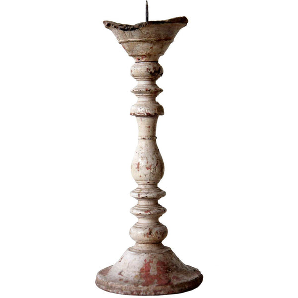 Indo-Portuguese Painted Teak Pricket Candlestick